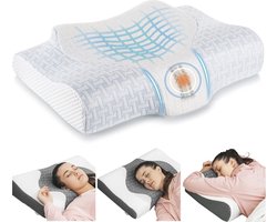 Cervicaal Contour Hoofdkussen van Geheugenschuim voor nek- en schouderpijn, 2-in-1 orthopedisch slaapkussen, verstelbaar ergonomisch neksteunkussen voor zij-, rug- en buikslapers (Blauw)