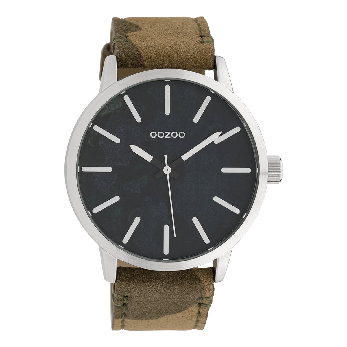 OOZOO Timepieces - Zilverkleurige horloge met camouflage leren band - C10001