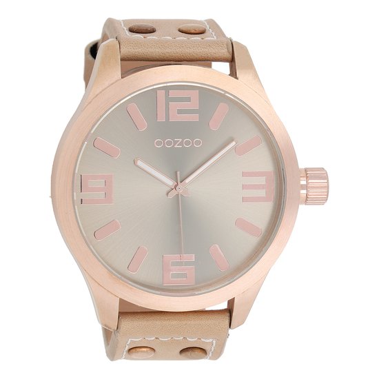 OOZOO Timepieces - Rosé goudkleurige horloge met zand leren band - C1101