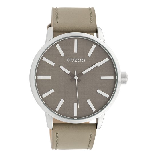 OOZOO Timepieces - Zilverkleurige horloge met taupe leren band - C10032