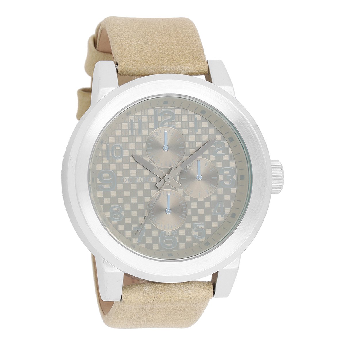 OOZOO Timepieces - Zilverkleurige horloge met beige leren band - C5581