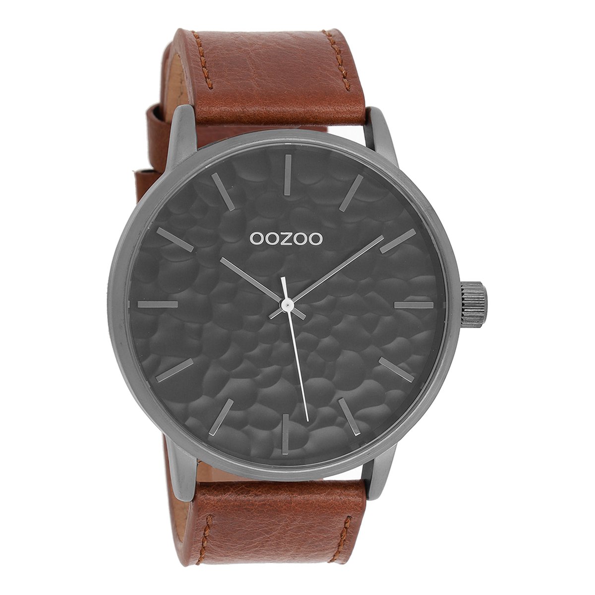 OOZOO Timepieces - Titanium horloge met bruine leren band - C9443