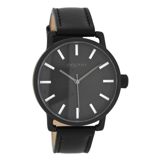 OOZOO Timepieces - Zwarte horloge met zwarte leren band - C8314