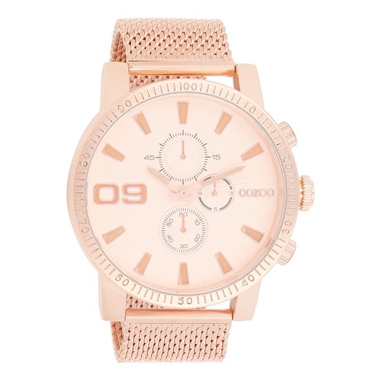 OOZOO Timepieces - Rosé goudkleurige horloge met rosé goudkleurige metalen mesh armband - C9438