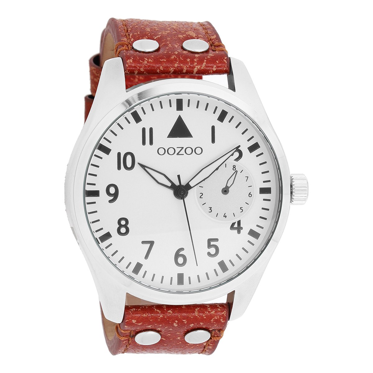 OOZOO Timepieces - Zilverkleurige horloge met bruine leren band - C10325