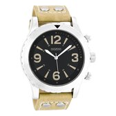 OOZOO Timepieces - Zilverkleurige horloge met zand leren band - C6112