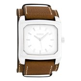 OOZOO Timepieces - Zilverkleurige horloge met cognac leren band - C5210
