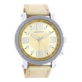 OOZOO Timepieces - Zilverkleurige horloge met beige leren band - C4318