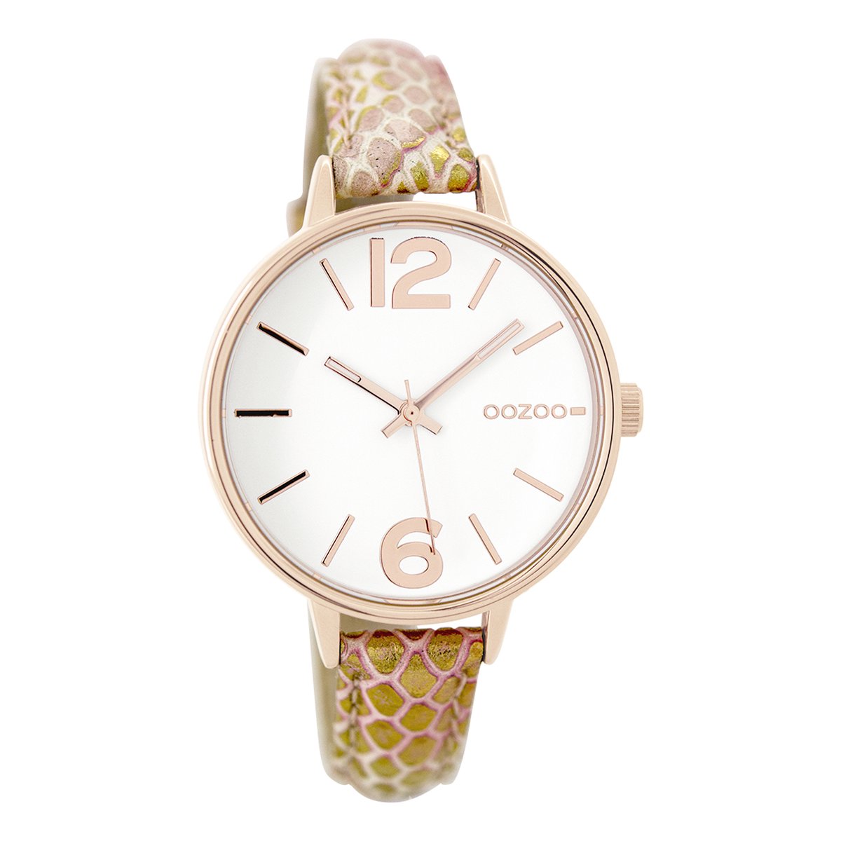 OOZOO Timepieces - Rosé goudkleurige horloge met goudkleurige leren band - C9481