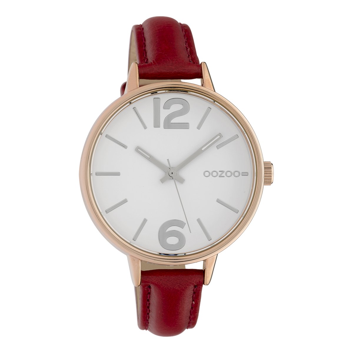 OOZOO Timepieces - Rosé goudkleurige horloge met rode leren band - C10458