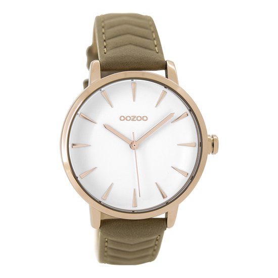 OOZOO Timepieces - Rosé goudkleurige horloge met taupe leren band - C9508