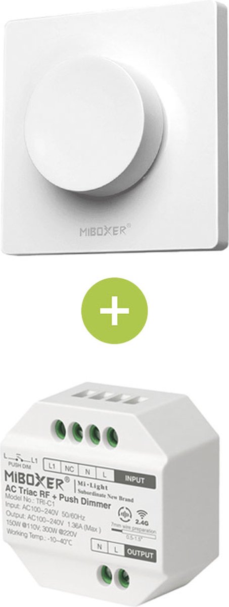 Bundelpakket | 1x Triac draadloze dimmer | 100-240V | Incl. Mi-light afstandsbediening | Wit