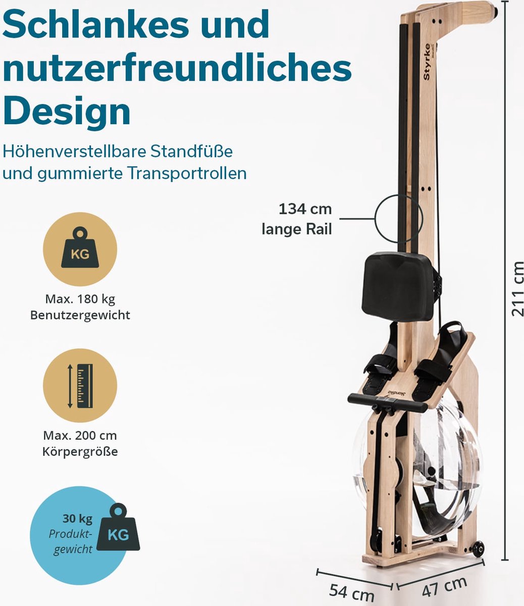 Skandika Styrke Roeitrainer Waterroeier Arctic Wit Hout - afbeelding 3