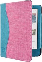 Jeans Hoesje - Sleepcover Geschikt voor Kobo Clara Colour - Book Case Hoes Cover - Roze / Turquoise