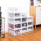 Schoenenbox, set van 3 stapelbare schoenenorganizer, kunststof doos met doorzichtige deur, herbruikbare schoenenopslag, 37 x 26 x 20 cm, voor schoenen tot maat 48, wit