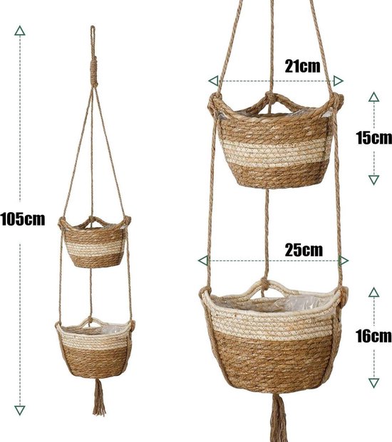 KAHEIGN 3 stuks zeegras plantenbak, 3 maten geweven plantenpot
