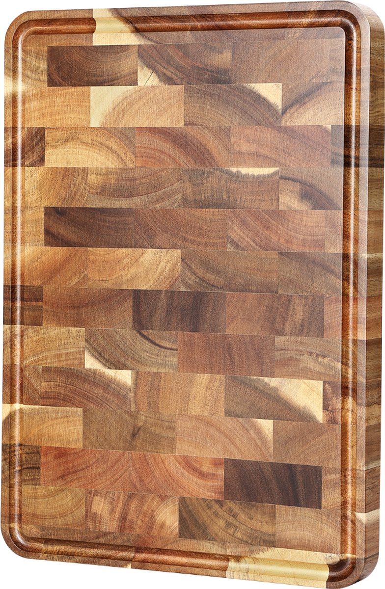 Snijplank van Acaciahout met anti-slip voetjes en sapgeul | 35 cm x 25 cm x 2.6 cm | Zware kwalitatieve snijplank | Serveerplank | Borrelplank - Tapasplank