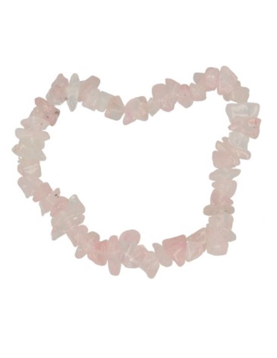 Hartvormige armband van roze rozenkwarts splitjes.
