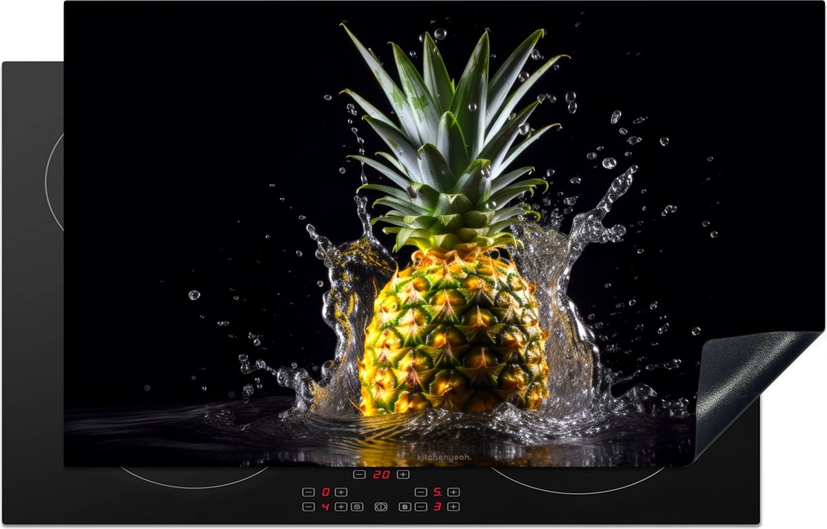 KitchenYeah® Inductie beschermer 80x50 cm - Ananas - Fruit - Water - Afdekplaat voor kookplaat - Inductieplaat mat - Beschermingsmat - Beschermplaat - Keuken bescherm decoratie - Afdek kookplaten