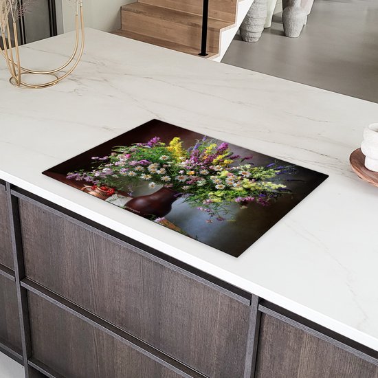 KitchenYeah® Protection plaque induction 77x51 cm - Nature morte - Bouquet - Fleurs - Protege plaque de cuisson - Couvre plaque induction - Protecteur d'induction - Cuisine