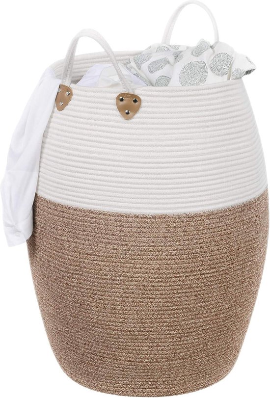 Katoenen touwmand wasmand met handgrepen 125 l voor speelgoed kleding dekens woonkamer slaapkamer - bruin-beige. Wicker Storage Basket (2-5)