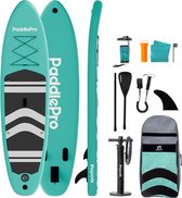 LifeGoods PaddlePro SUP Board - Opblaasbaar Paddle Board - Complete Set - Max. 135KG - 320x81cm - Mintgroen/Zwart