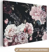 Peinture sur toile 40x30 cm - Décoration murale Vintage - Roses - Romantique - Fleurs - Décoration murale salon - Décoration chambre moderne - Tableaux abstraits