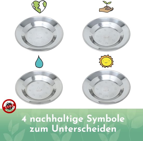 Roestvrij stalen campingborden set 4 stuks diep 22 cm Ø [update: met verbeterd materiaal] picknick & camping servies set 4 personen metalen roestvrijstalen borden accessoires campingkeuken — afbeelding 2