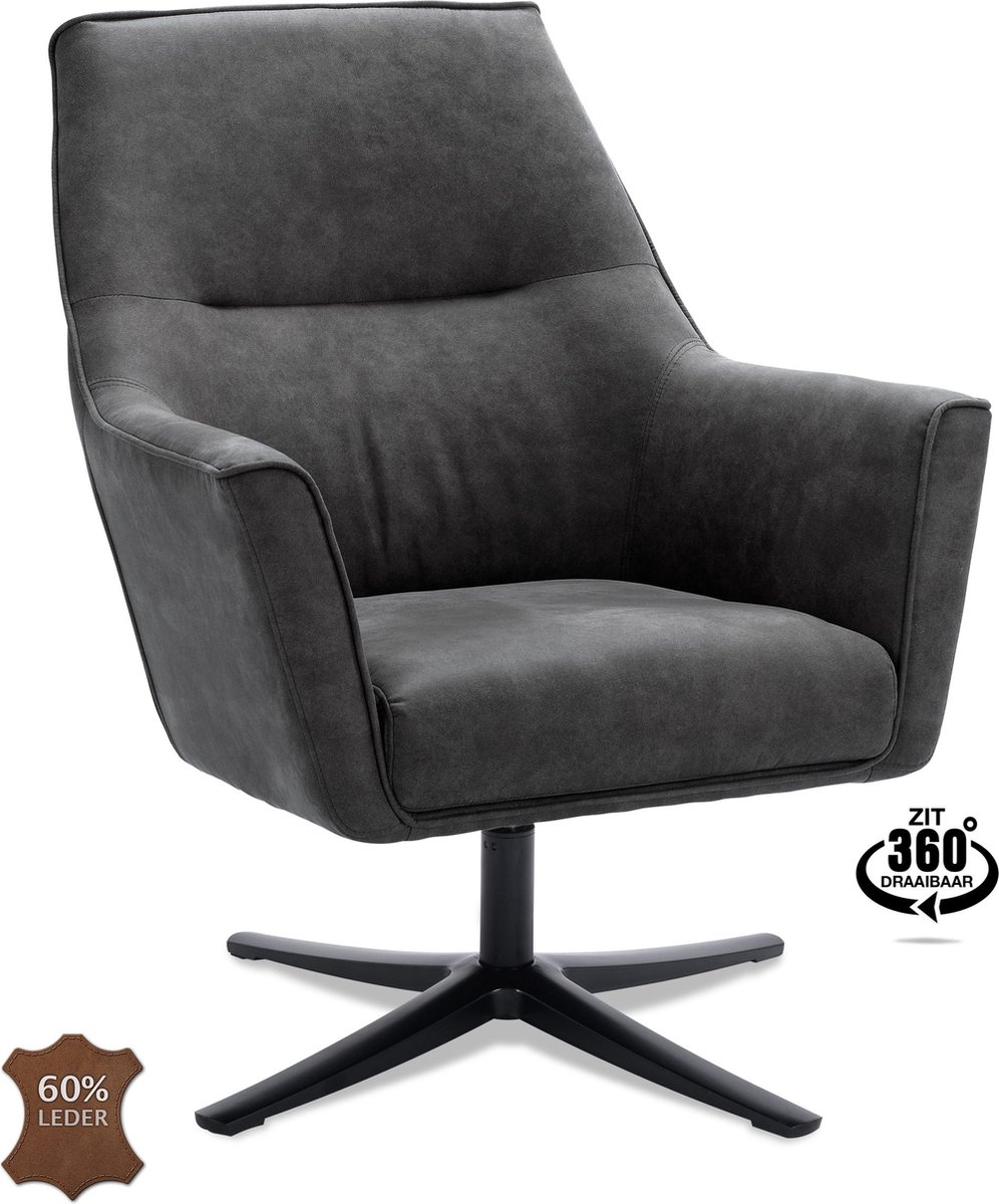Icon Living - Fauteuil Bodi - Draaivoet zwart - Microleder Bull Graphite