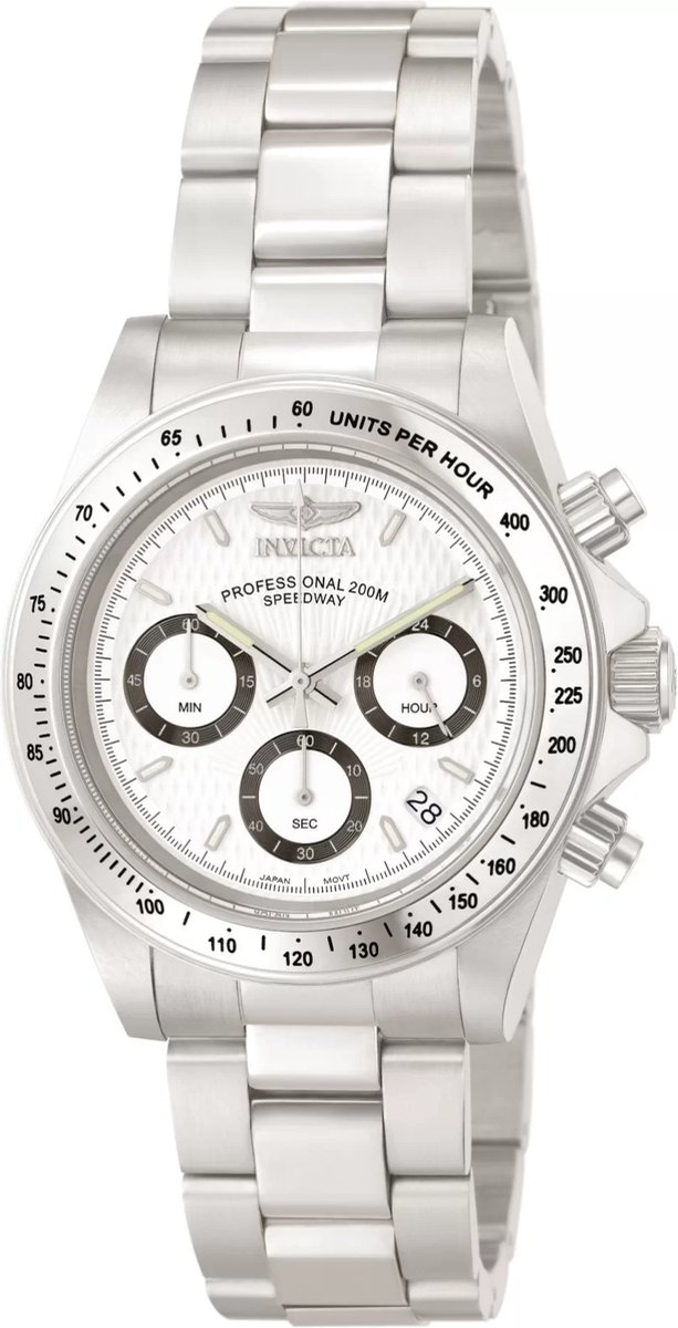Invicta Speedway 9211 Heren Horloge - Waterdicht - Analoog - Quartz Uurwerk - Roestvrij Staal met witte Wijzerplaat - 39mm