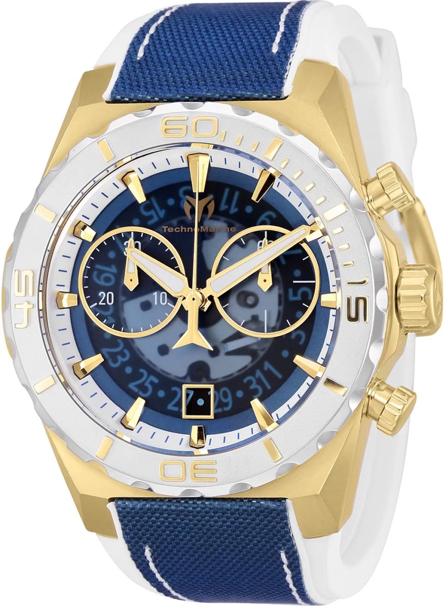 TechnoMarine Reef TM-519007 Heren Horloge - Waterdicht - Analoog - Quartz Uurwerk - Roestvrij Staal met blauwe Wijzerplaat - 48mm