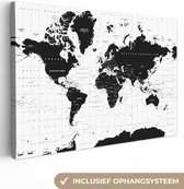 Canvas Wereldkaart - 150x100 - Wanddecoratie Wereldkaart - Zwart - Wit - Atlas - Aarde - Educatief