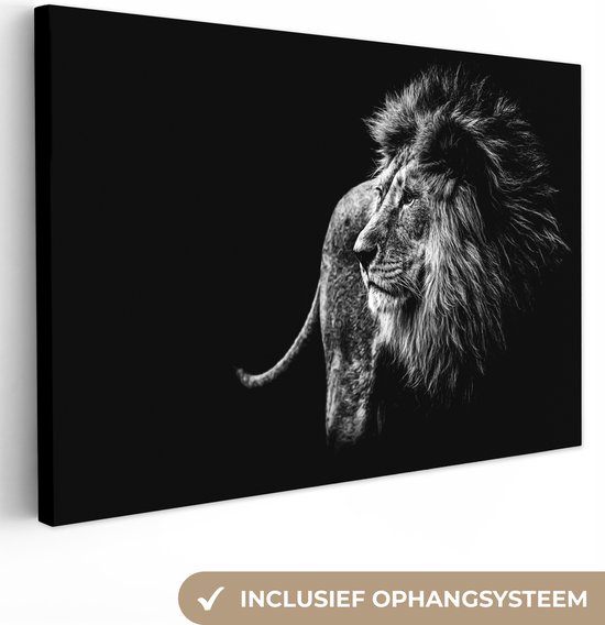 Toile - Animaux sauvages - Lion - Zwart - Wit - Toile - Canvasdoek cm - Photo sur toile - Décoration murale
