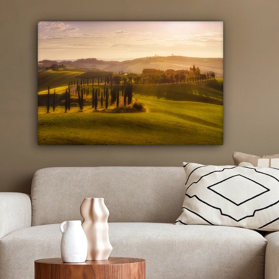 Peinture sur toile - Paysage - Vert - Colline - Toile entoilée - Décoration murale salon - 150x100 cm - Photo sur toile