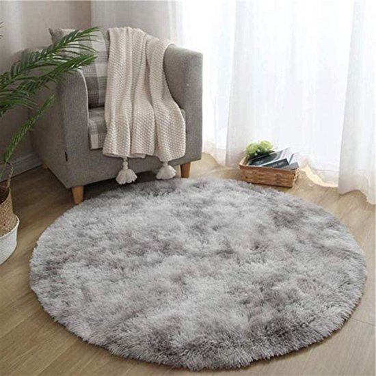 Harig hoogpolig shaggy vloerkleed rond modern comfortabel interieurdecoratietapijt - grijs/wit 160 cm vloerkleed