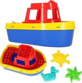 Playos® - Strandspeelgoed - Bootje - 25 cm - Inclusief 3 vormpjes - Rood / Blauw / Geel - Waterspeelgoed - Zand Speelgoed - Buitenspeelgoed
