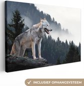 Tableau Peinture Loup - Animal - Forêt - 150x100 cm - Décoration murale