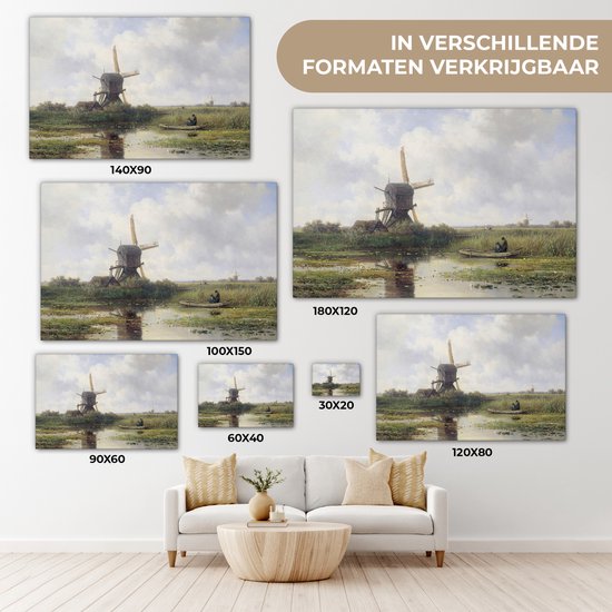 Toile - Peinture Moulin à vent - Willem Roelofs - Maîtres anciens - Art - 180x120 cm - Décoration murale - Salon