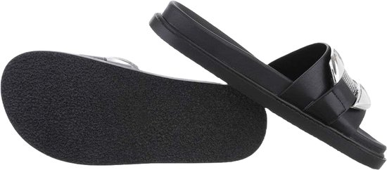 Dilena fashion slippers metaal stras zwart