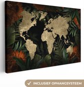 Carte du monde couleur sable avec motif texturé et fleurs orange et feuilles tropicales 60x40 cm