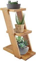 Lxoraziy Mini 3-laags bamboe plantenstandaard binnen, vetplanten pot standaard, bureau organizer display rek voor tafelblad vensterbank bloem plank tuin thuis kantoor bureau decor