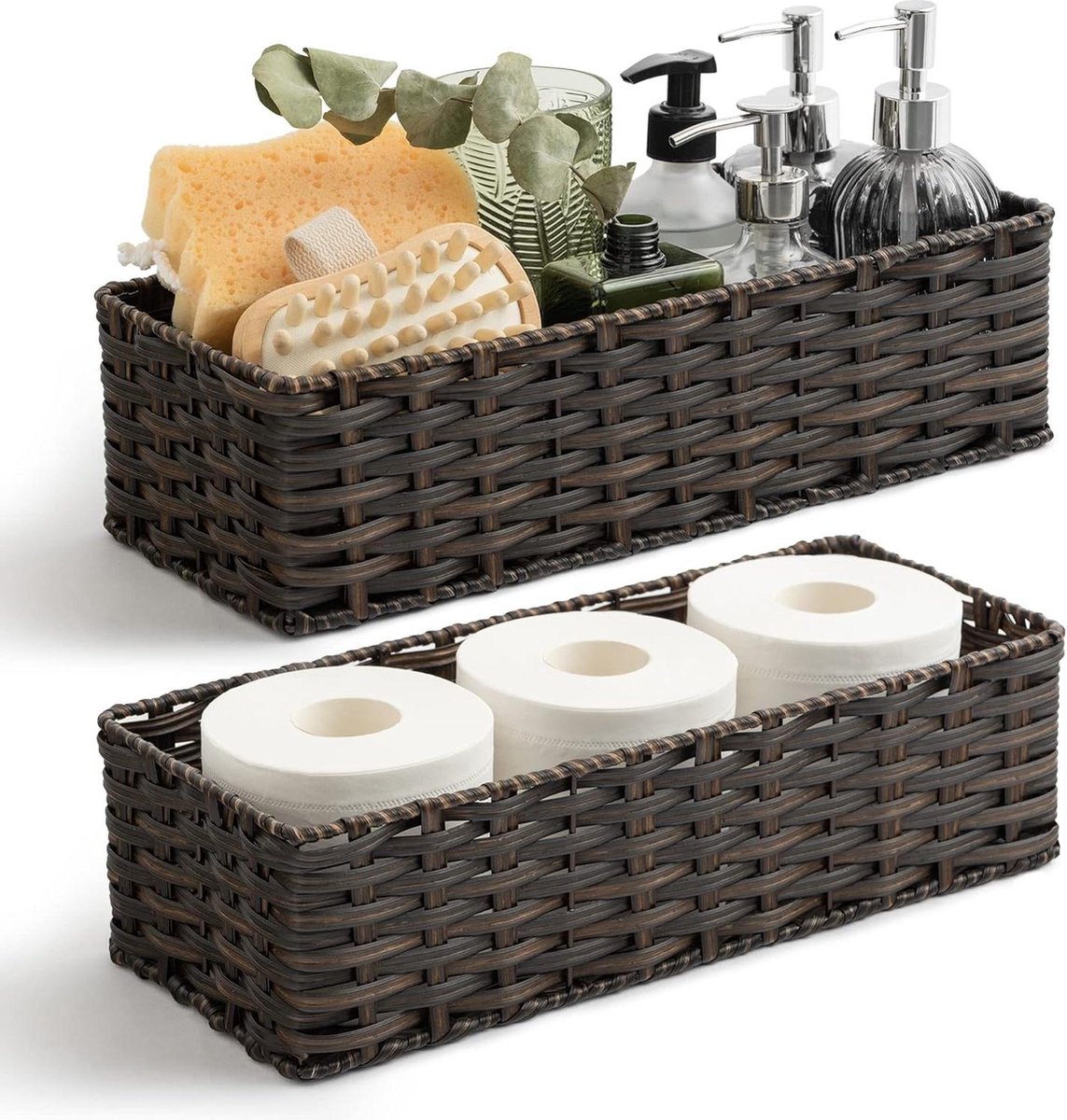 Rieten manden voor opslag - waterdichte toilettankmand - badkamermanden - 2-Pack