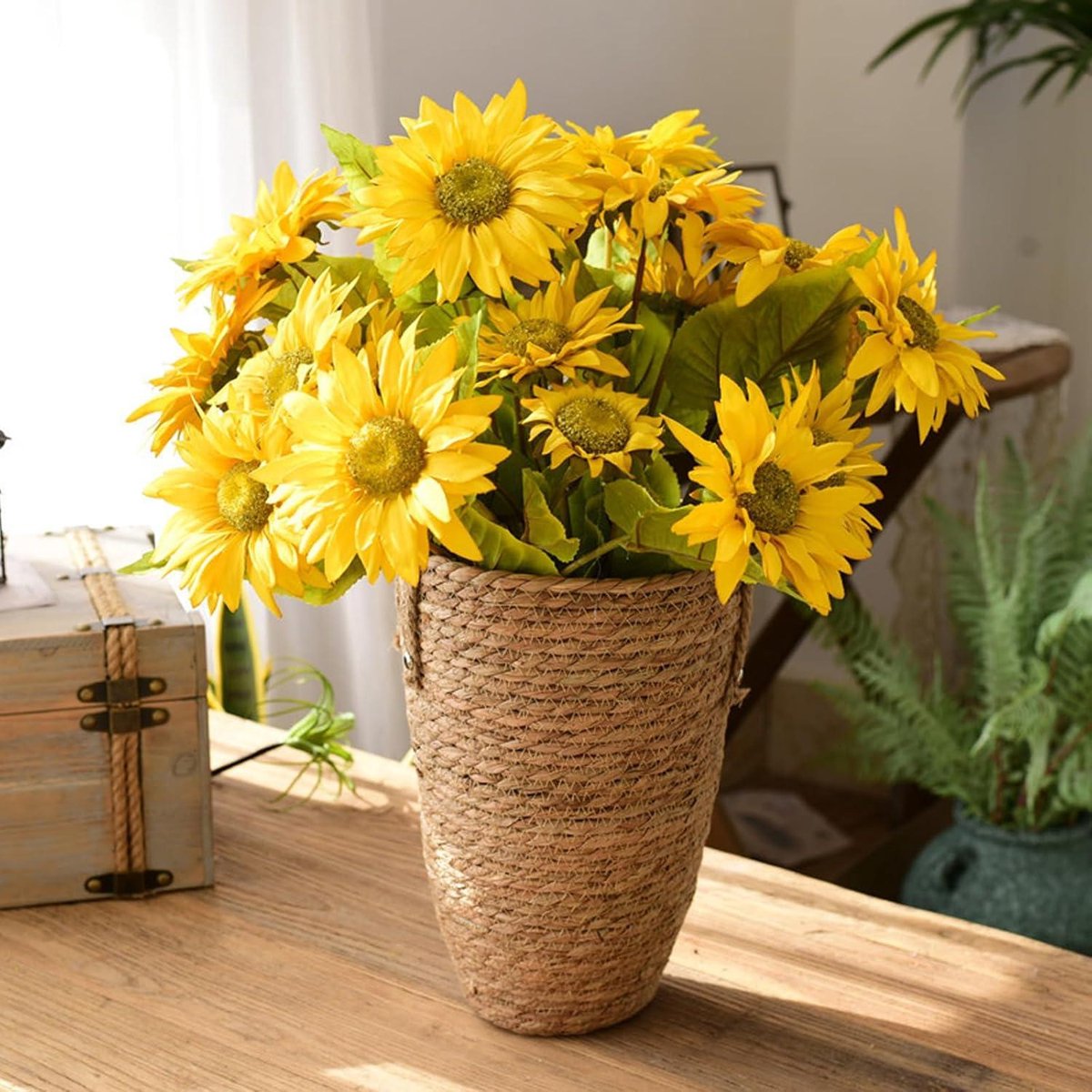 Pot De Fleurs En Paille Tissée - Design Naturel Et Couche Imperméable - Pour Plantes D'intérieur, Balcon Ou Décoration - Taille S - 3