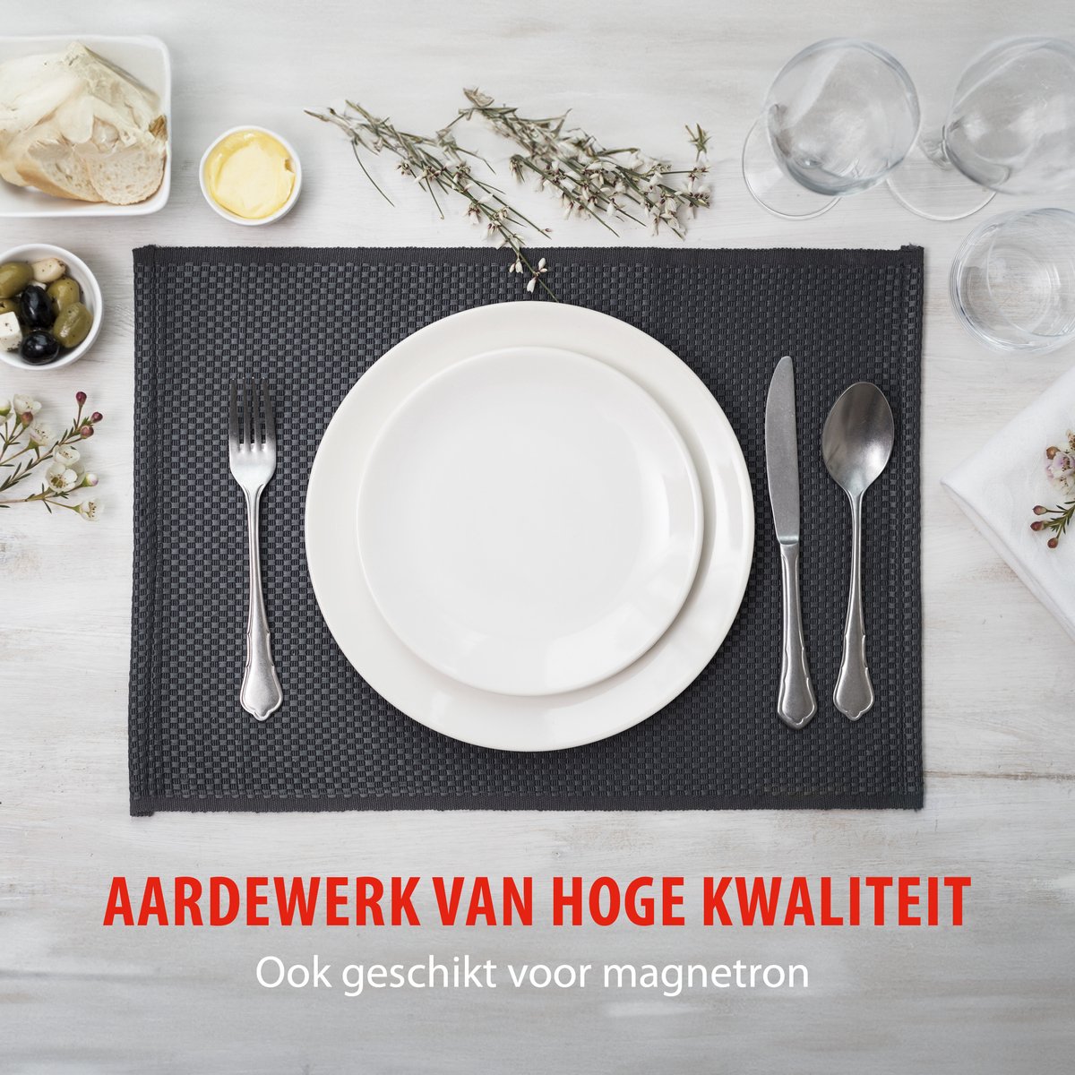 alpina serviesset 8 Persoons - Aardewerk Servies 40-Delig - Bordenset met Ontbijtborden, Dinerborden, Kommen, Kopjes en Schotels - Servies Set Vaatwasser- en Magnetronbestendig - Wit — afbeelding 6