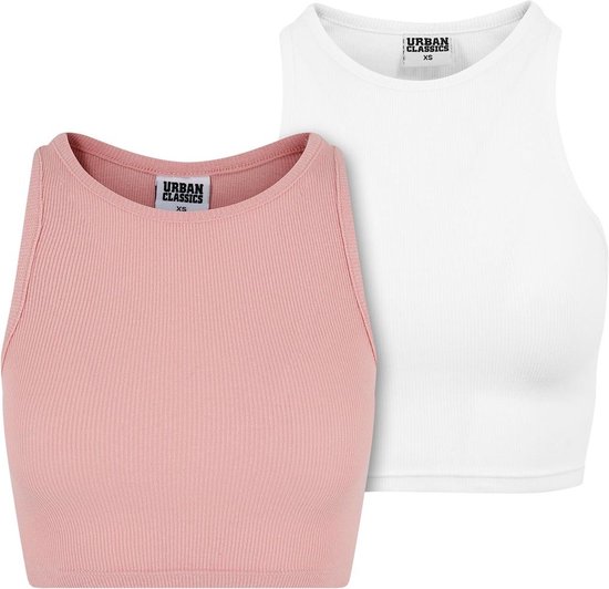 Urban Classics - Rib 2-Pack Crop top - S - Rose/ Wit