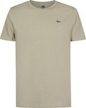 Lichtbeige t-shirt met korte mouwen en een ronde hals met een klein logo op de borst.