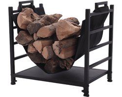 SensaHome - Brandhout Opbergrek met Draagband - Brandhoutrek - Stookhout Opslag - Inclusief Tilhulp - Buiten of Binnen - 50,5x37x50cm - Zwart