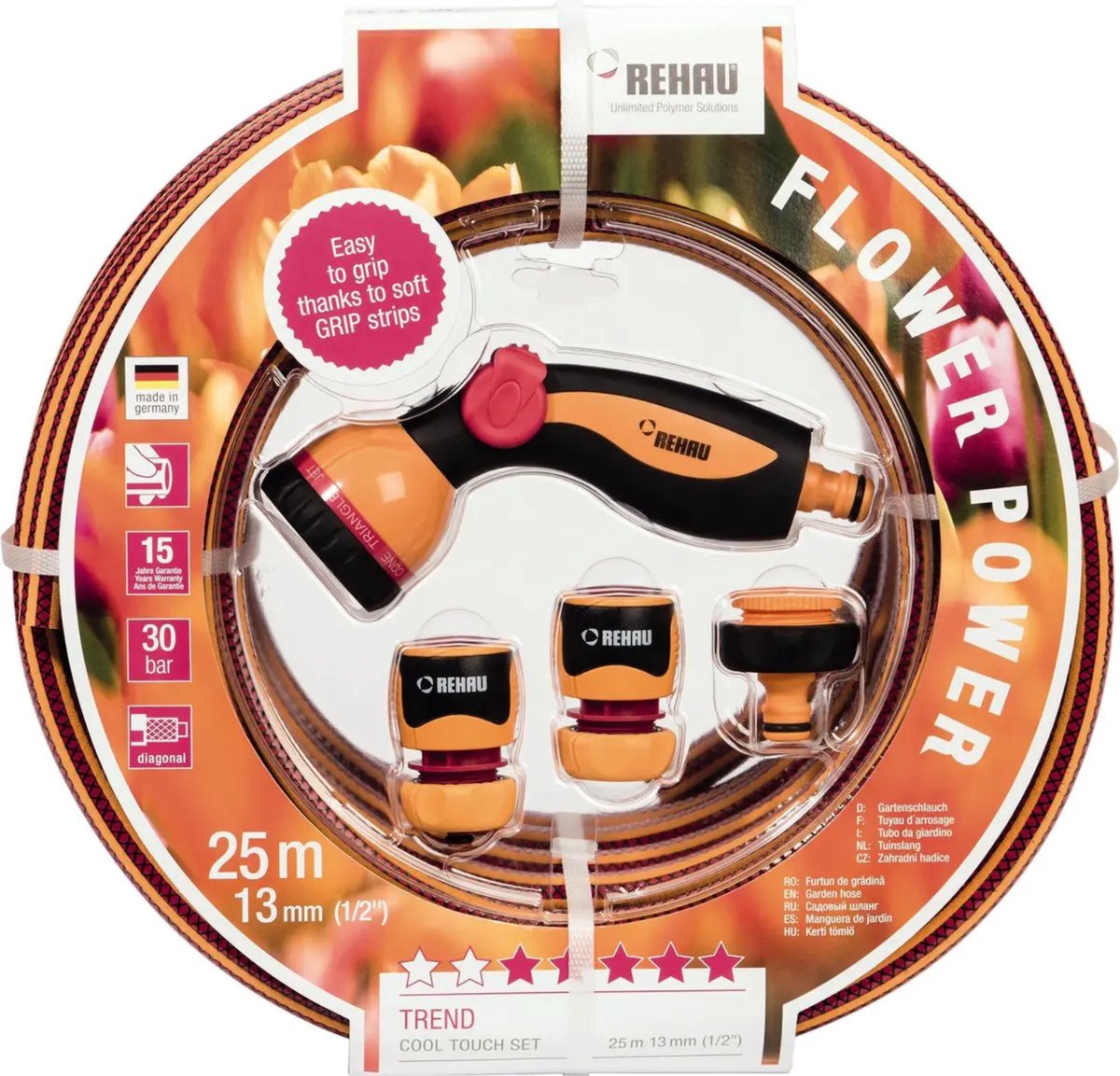 Rehau Complete tuinslangset - 25 meter - 7-standen spuitpistool - oranje