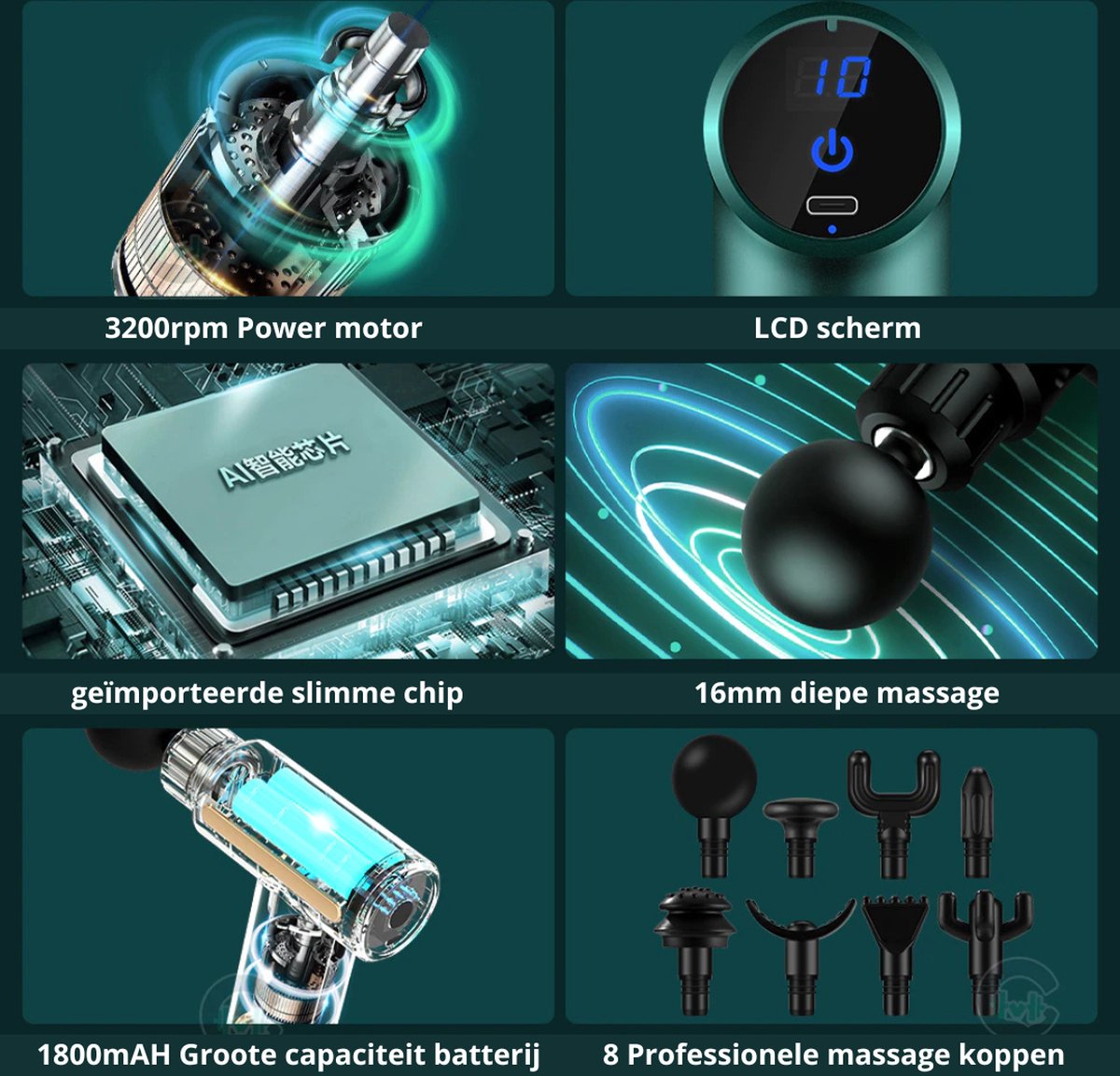 Massage Mini Massage Gun met 4 Opzetstukken - afbeelding 2