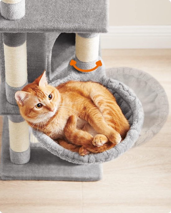 Feandrea kattenboom, 101 cm kattenboom, XL, kattenhuis voor extra grote katten tot 20 kg, groot platform, 2 kattenholen, sisalstammen, lichtgrijs PCT614W01